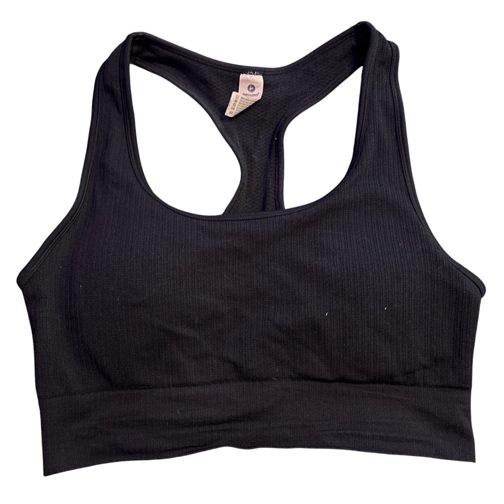90 Degree by Reflex Black Ribbed Racerback Sports Bra Seamless Workout Size M